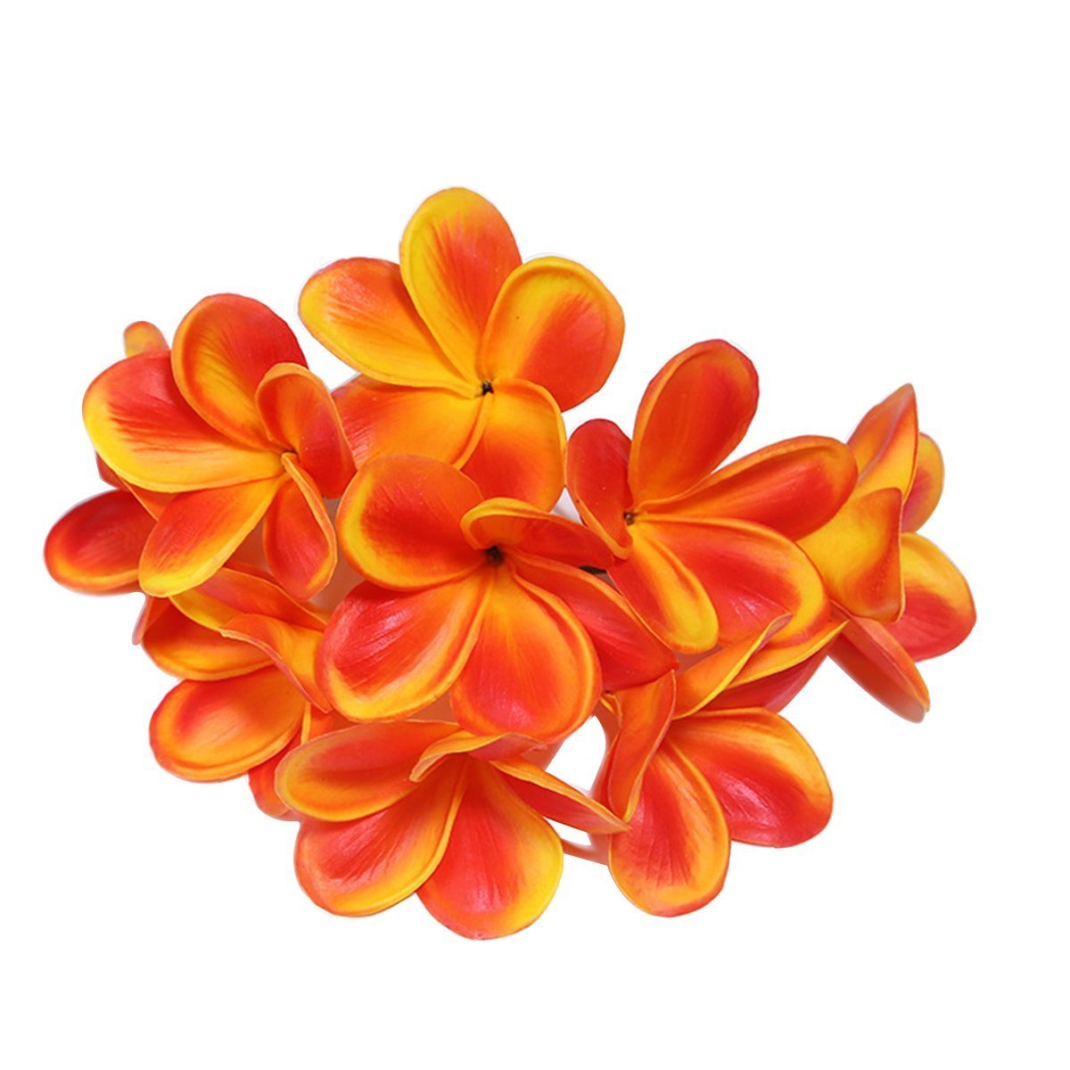Winterworm 10 Stems Real Touch Artificial Hawaiian Lei Faux Ivory Plumeria Latex Flower Bouquet for Bride Wedding Party Festival Decoration Bouquet (Orange)