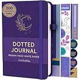 VIVID SCRIBBLES A5 Bullet DOTTED Journal – 160GSM Bleed-Proof Dotted Notebook with 200 Numbered Dot Grid Pages, Lay-Flat Hardcover with Pen Loop & Expandable Pocket (Purple Moon Design)