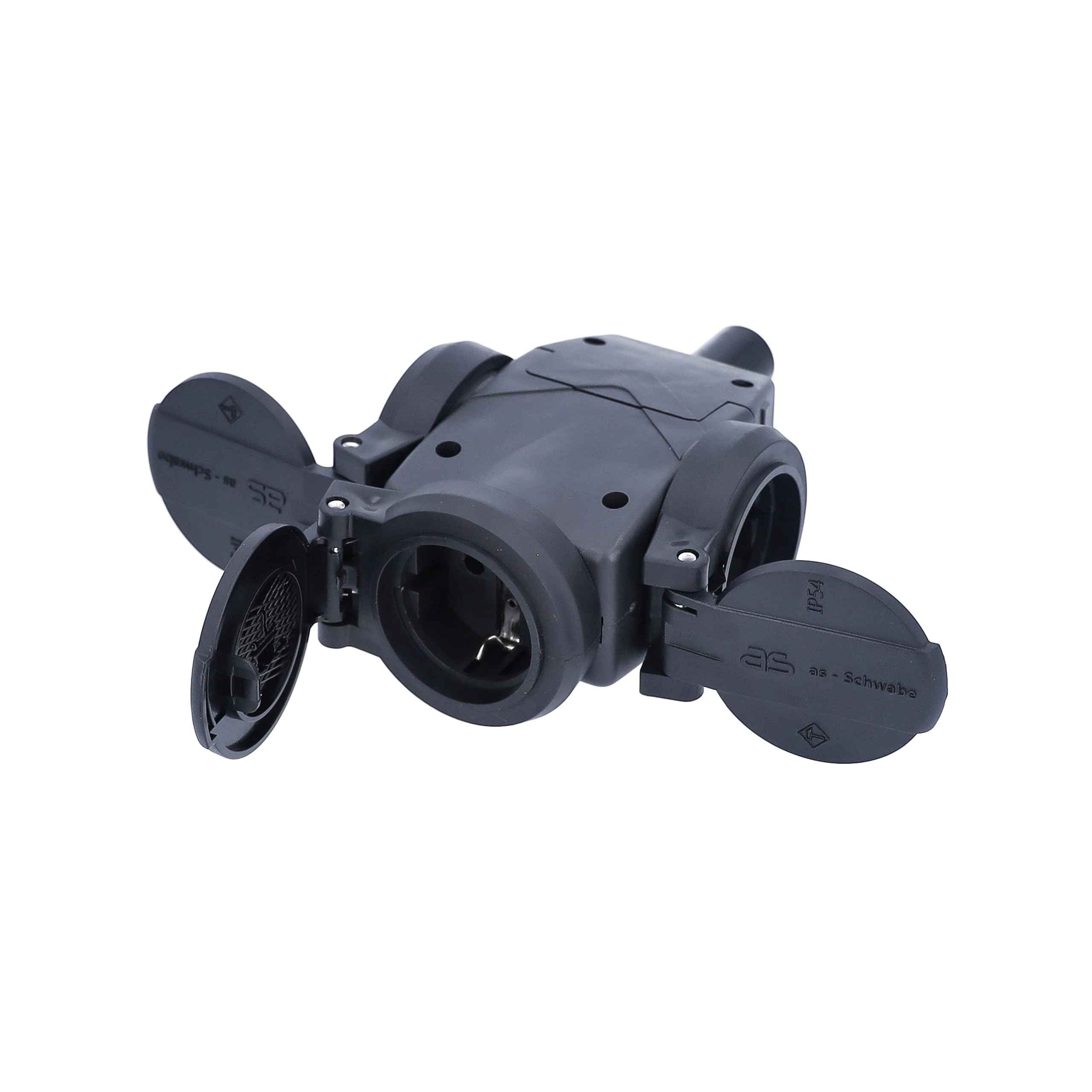 as - Schwabe 3-fach Verteiler-Steckdose 230 V / 16 A – Vollgummi – Mehrfach-Steckdose zur Stromverteilung – Geeignet für Baustelle, Gewerbe, Innenbereich – IP44 – Made in Germany I 60455, Schwarz
