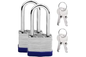 2 Pack Padlock with Keys, BetterJonny 40mm Long Shackle Padlocks Outdoor Heavy Duty Pad Lock Weatherproof Locks Laminated Ste