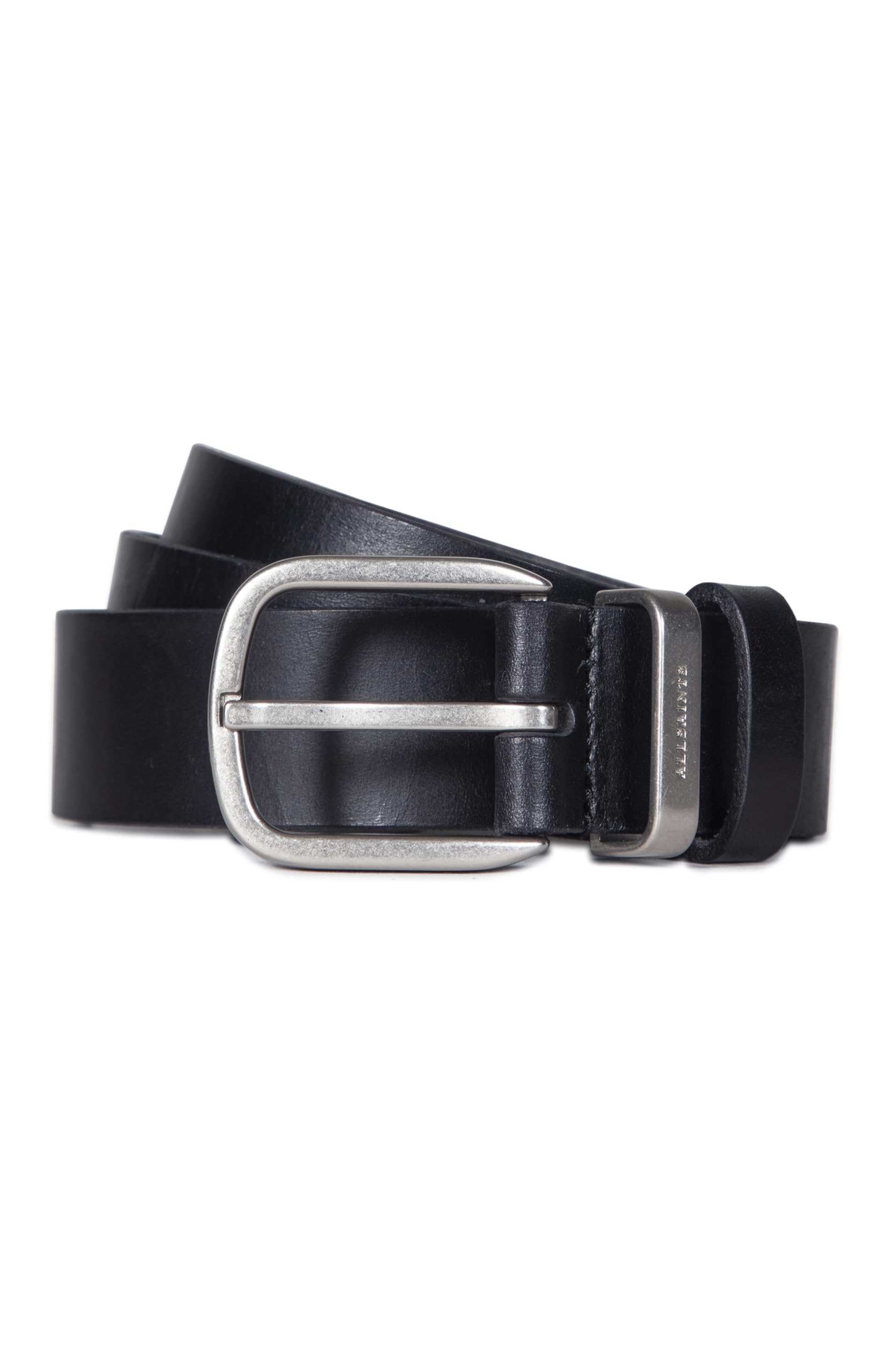 Photo 1 of AllSaints Men's 1.25 Inch Leather Metal Logo Keeper, Casual Belt for Everyday Wear, Black, 36
