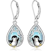 Penguin Earrings Christmas Earrings for Women Sterling Silver Moonstone Christmas Penguin Drop Dangle Cute Animal Jewelry Winter holiday Xmas Gifts