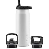 ZULU Base 32oz Stainless Steel Water Bottle with 3 Lids- Straw, Chug, Twist | Double Walled and Vacuum Insulated Metal Thermos | For Gym, Workout, Outdoor | Built in Carry Loop, Dishwasher Safe, White