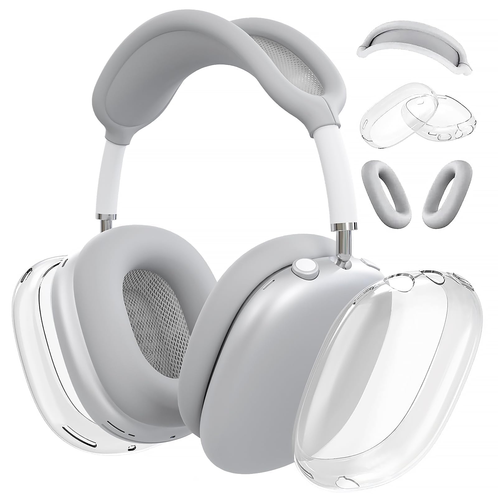 Photo 1 of MOLOPPO Case Cover for AirPods Max Headphones, Silicone Ear Pad/Headband Cover/Clear Soft TPU Ear Cups, [3 in 1] Accessories Protector for Apple for AirPod Max (2024/2020), Silver Grey