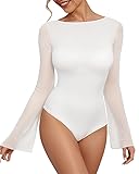 MANGOPOP Women's Boat Neck Bell Sleeve Bodysuit