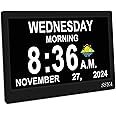 SSYA Dementia Clock for Seniors, Digital Clock with Date and Day of Week, Alzheimers Clock with Auto DST, Non-Abbreviated Large Calendar Alarm Clock Desk Clock (11.5" Black)