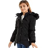 FARVALUE Girls' Winter Coats Fur Hooded Warm Puffer Jacket Coat with Fleece Lined