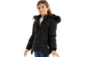 FARVALUE Girls' Winter Coats Fur Hooded Warm Puffer Jacket Coat for Girls