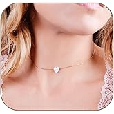 Tooliks Opal Heart Choker Necklace - Gold Filled, Sterling Silver or Rose Gold, Dainty Short Necklace for Women, Blue, White or Pink Love Pendant 13.5"-16.5"