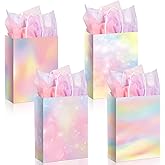 Maitys 24 Pieces Pastel Rainbow Gift Bags with Tissue Paper Rainbow Party Favor Bags Pastel Goodie Candy Bags Pastel Rainbow Party Supplies for Kids Girls Birthday Wedding Baby Shower Decorations