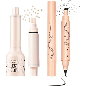 Star Stamp Makeup Faux Freckle Pen Kit,Long Lasting Fake Freckles Stain Set | Shimmer Star Freckle Stamp and Fake Freckles St