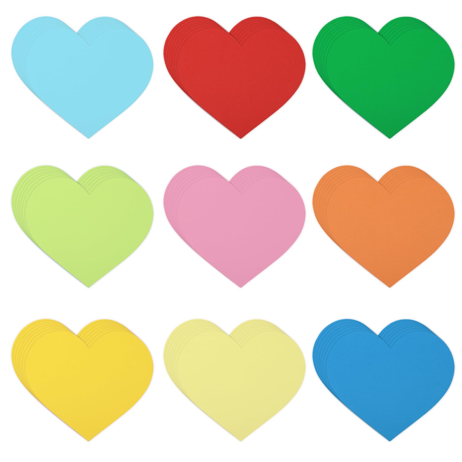 72pcs 6x5.2 Inch Heart Paper Cutouts, 9 Colors Large Heart Shaped Cardstock Double-Sided Love Cut Outs Valentine's Day Crafts for Bulletin Board Decoration