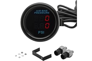 CNRAQR Dual Display Air Suspension Gauge Air Ride Air Pressure Gauge 2Inch 0-220Psi with 2Pcs 1/8Npt Sensors and 16.5Ft Senso