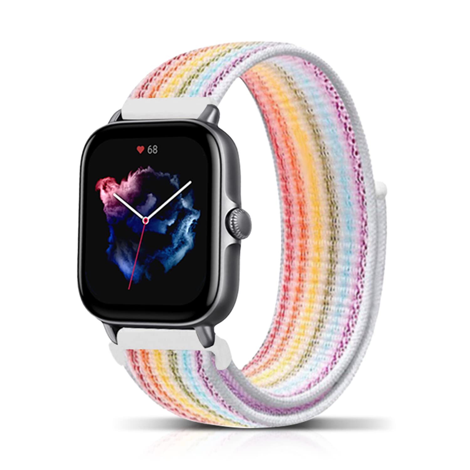 PaceBid 20mm Nylon Strap Compatible with Amazfit Active 2 Square/GTR Mini/GTS 4/4 Mini/Bip 3/Bip3 Pro/GTS 3/2, Soft Adjustable Nylon Watch Band for Amazfit Active 2/GTR 42mm/Bip S - Colorful — image 1