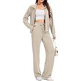 Sixstar Women Two Piece Outfits Sweatsuit Zip Up Sweatshirt Wide Leg Sweatpant Matching Travel Tracksuit Lounge Sets