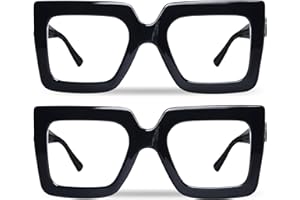 hoyuwak 2PCS Oversized Square Blue Light Glasses Big Frame Computer Eyewear Thick Fashion Clear Glasses for Women Fashion