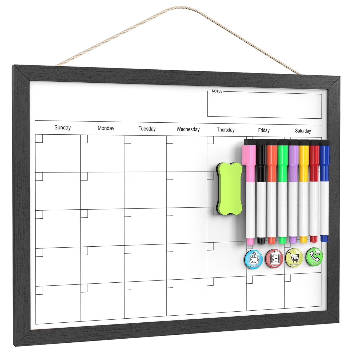 Photo 1 of Dry Erase Calendar for Wall, 17x13 Inches Calendar Whiteboard for Wall, Small Magnetic Monthly White Board with Wood Framed, Hanging Dry Erase Board for Kitchen Home Office School Planner