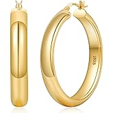 YOUNGYUE 8mm Wide Chunky Gold Hoops 14K Real Gold Plated Hypoallergenic 925 Sterling Silver Hoops Lightweight Big Gold Hoop Earrings for Women 30/40/50/60mm