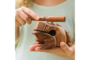 African Wooden Frog Percussion Instrument Handcrafted Guiro with Scraper