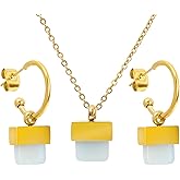 TaYolnFaSo Natural Stone Necklace and Earrings Set for Women Healing Stone Jewelry Set Gift for Mother Wife