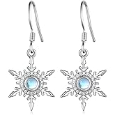 Christmas Snowflake Earrings Sterling Silver Moonstone Snowflake Dangle Drop Earring Christmas Jewelry Gifts for Women