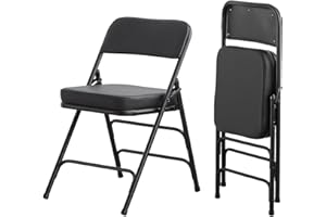 KAIHAOWIN 2 Pack Folding Chairs with Ultra Thick Padded Seat Foldable Chair Indoor Comfortable Metal Chairs with Soft Cushion-Black