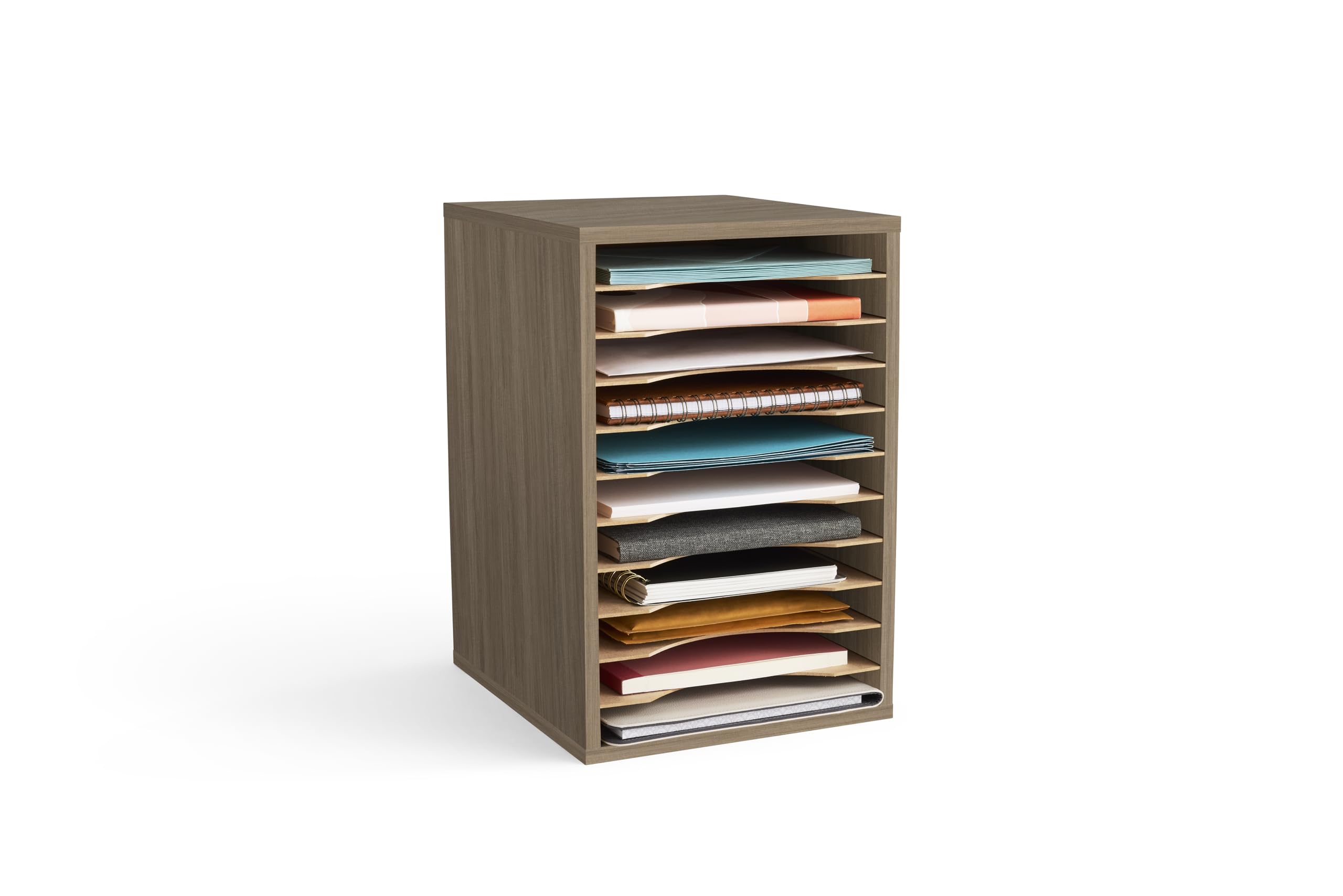 Safco Products Vertical Desktop Sorter, 11 Compartment, Gray Wood