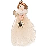 Christmas Tree Topper Angel Treetop Golden Star Tree Topper Angel Figure Ornament Angel Girl with Dress Wing Standing Tree Top Decoration for Holiday Party