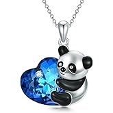 AOBOCO 925 Sterling Silver Cute Panda/Dog/Fox Pendant Necklace with Heart Crystal from Austria, Christmas Animal Jewelry Gifts for Women