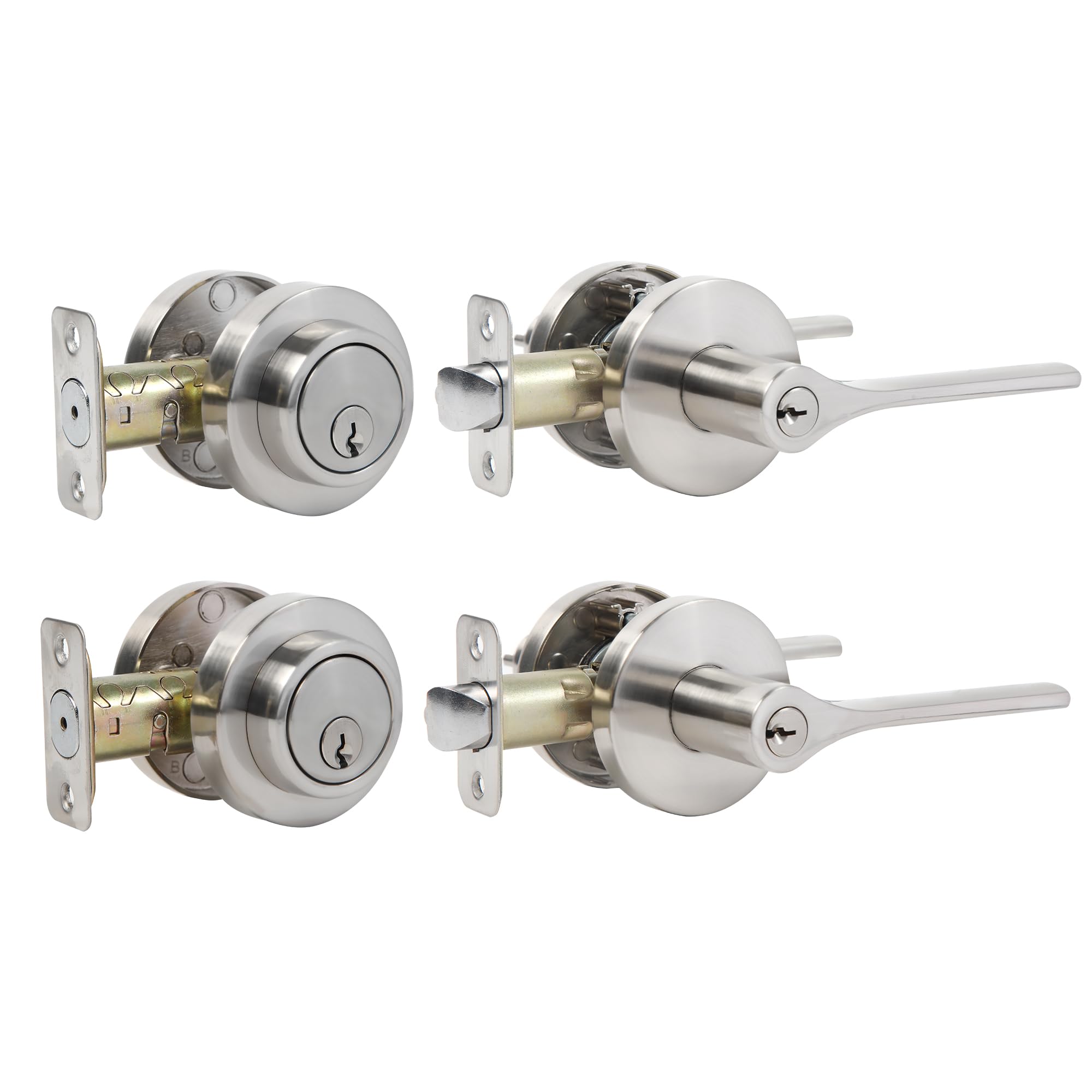 Photo 1 of Exterior Door Lock Set Deadbolt ,Dead Bolt Locks For Exterior Doors, Round Door Knobs Exterior And Deadbolt, Door Locks For Front Door With Single Cylinder, Satin Nickel ( All Keyed Alike) 2Pack