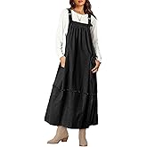 Cicy Bell Women's Denim Overall Dress Casual Adjutable Strap Back Drawstring Loose Jumper Bib Maxi Dresses with Pockets