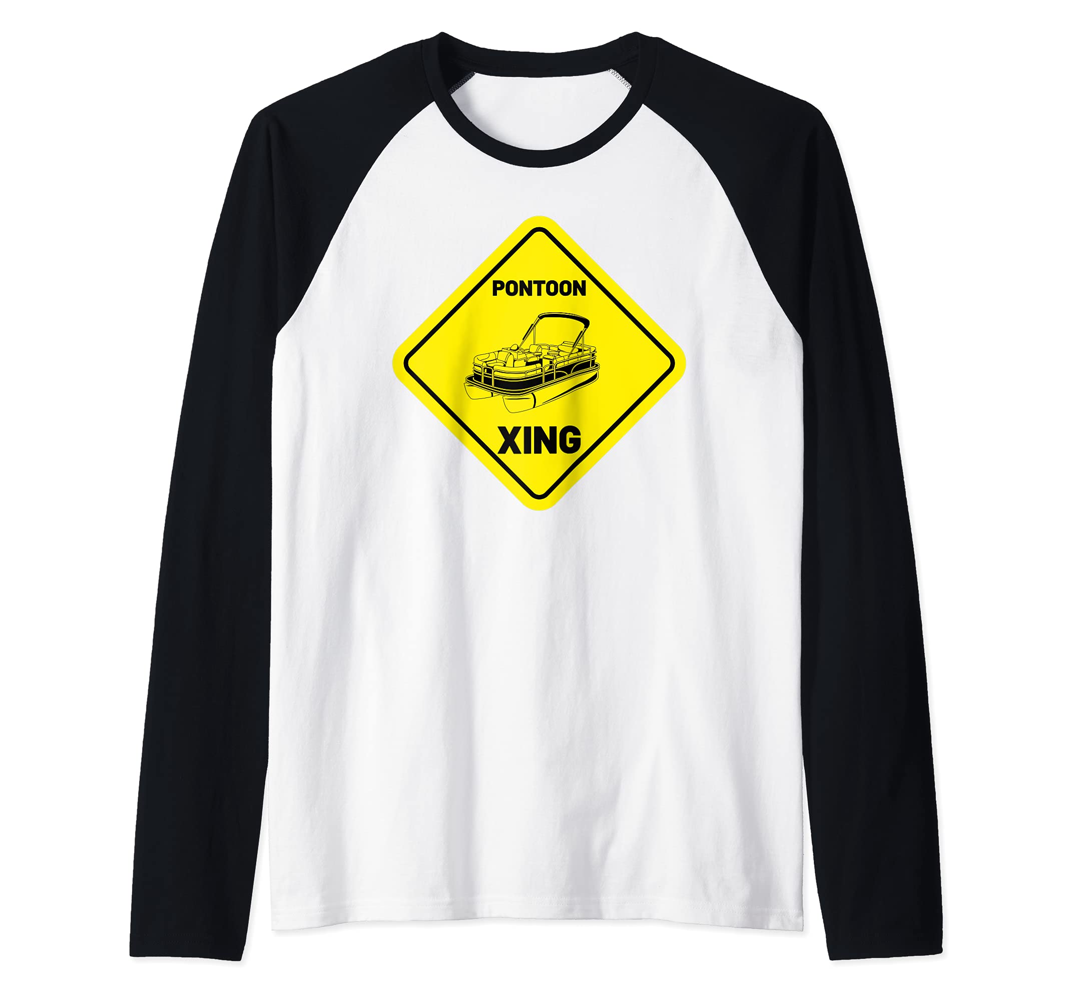 Pontoon Boat Xing Or Crossing Retro Boating Raglan Baseball Tee