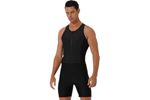 Mufeng Men's One Piece Swimsuit Front Zipper Shorts Jumpsuit Sleeveless Bodysuit Swimming Bathing Suit Surfing Wetsuit