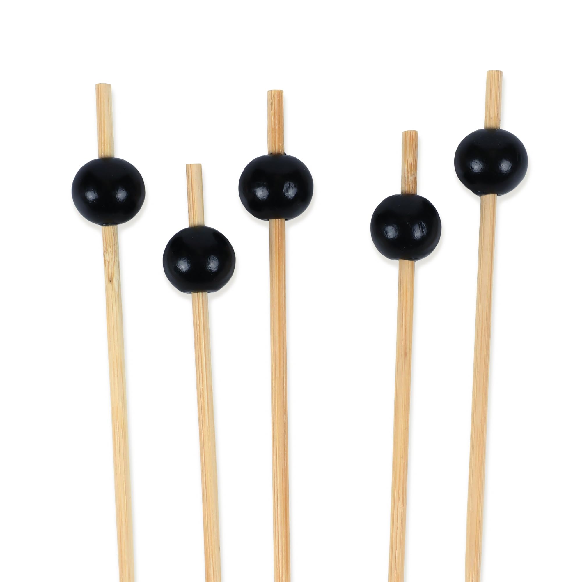 BambooMN Decorative Ball End Cocktail Fruit Sandwich Picks Skewers for Catered Events, Holiday's, Restaurants or Buffets Party Supplies - 3.9" (10cm) Black, 300 Pcs