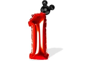 Cadeya Mouse Number 1 Birthday Balloons, 40”Black Red Aluminum Foil Balloons for Mouse Clubhouse 1st Birthday Party, Kids Theme Party Decoration Supplies