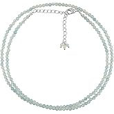 NJCRAFT Natural Gemstone Faceted Beaded Necklace for Woman| Silver Plated Gem-stone Necklace | Beads 2–3 mm | Adjustable Chain 16+2 Inch