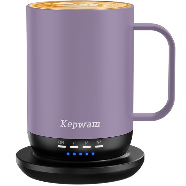 KEPWAM SELF HEATING COFFEE MUG T1-16OZ FAST HEATING & ULTRA LONG-LASTING BATTERY LIFE, HEATED COFFEE MUG UP TO 149℉ – TOUCH & APP CONTROLLED COFFEE MUG, BIRTHDAY GIFTS FOR WOMEN AND MEN