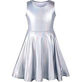 LUCKYGAL Girls Metallic Dresses Holographic Sparkly Shiny Party Dress Sleeveless Outfits