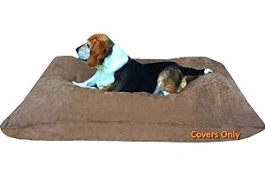 DOGBED4LESS DIY Pet Bed Pillow Suede Cover + Waterproof Internal case for Dog/Cat at Medium 36"X29" Brown Color - Covers only