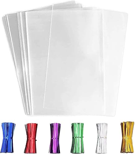 XLSFPY 100PCS Clear Cellophane Treat Bags With 100PCS Twist Ties, 3x4 OPP Rice Crispy Bags For Gift Goodie Favor Candy Cake Pop Birthday Party Cookies Christmas New Year Wedding Party (3