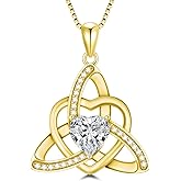 WTYIM 1CT Heart Moissanite Celtic Knot Necklace for Women, 925 Sterling Silver Diamond Trinity Knot Celtic Pendant Necklace Irish Jewelry, Birthday Christmas Valentines Day Gift for Her Wife Mom, 18+2 Inch