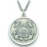 True Faith Jewelry Sterling Silver United States Coast Guard Service Medal with St Michael Patron Saint Archangel Pendant Necklace, 7/8 Inch
