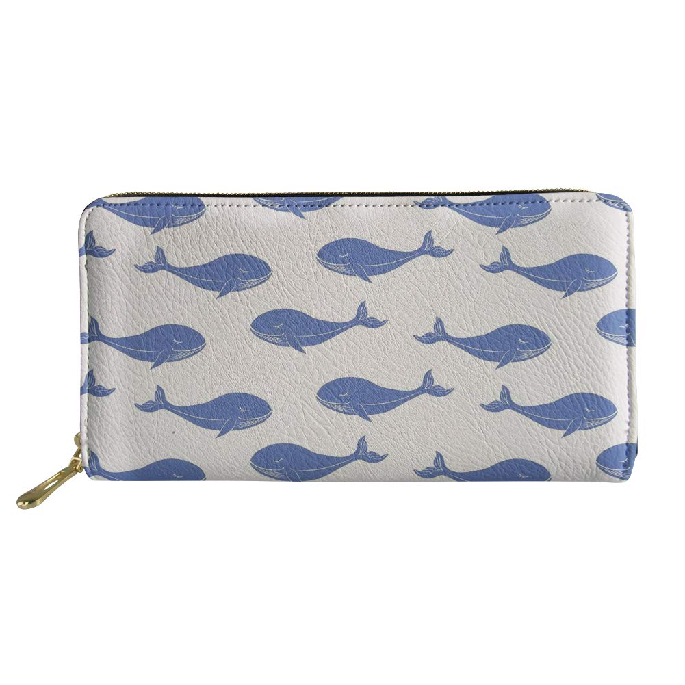 Coloranimal Women Wallets Zipper Closure Cluch Bag Cute Cartoon Whale Puzzle Slim Credit Cards Coins Cash Organizer Holders Travel Accessories