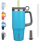 BJPKPK 32oz Stainless Steel Insulated Tumbler with Handle and Straw Travel Coffee Mug Thermal Cups with Lid,Reef Blue