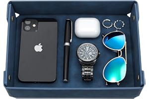 CASIRENA Father's Day Gifts Faux Leather Valet Tray Organizer for Men - Catch-All Tray for Entryway Table Key, Wallet, Watch, Coin Change, Phone, Dresser EDC Dump Jewelry, Bedside Nightstand Desk-top