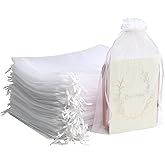 Uigidori 100 Pcs Premium Organza Bags, 8 x 12 Inches Sheer Organza Gift Pouches with Drawstring, Large Mesh Favor Bags for Wedding Favors, Party, Jewelry, Christmas, Makeup Wrapping Supplies (White)