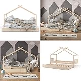 VitaliSpa House Bed 90x200 cm, Natural Wood, Guest Bed & Safety Rail view 7