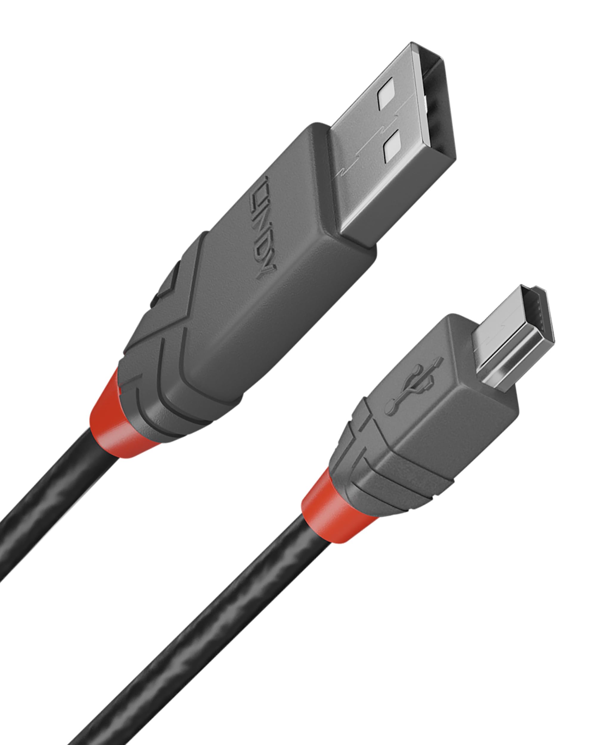 Lindy 1m USB 2.0 Type A to Mini-B Cable, Anthra Line, Pro Range, Gold Plated Contacts, Double Shielded, Durable, Flexible Pro Cable, Cameras, Hard Drives, GPS, Game Controllers, Music Equipment etc.