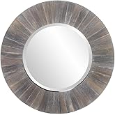 Howard Elliott Collection Henley Round Hanging Mirror for Wall Decor, Dark Rustic Wooden Frame Wall Mounted Mirror, Modern Va