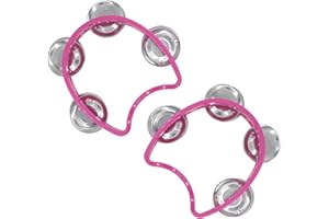 CashBeat 2-Pack Pink Handheld Tambourines with 4 Jingle Bells Each, Mini Plastic Half-Moon Percussion Instruments for Adults, School Music Class, Band and Party
